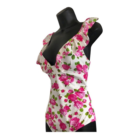 Betsey Johnson love always Betsey print floral flutter strap swimsuit size M new - Picture 12 of 13